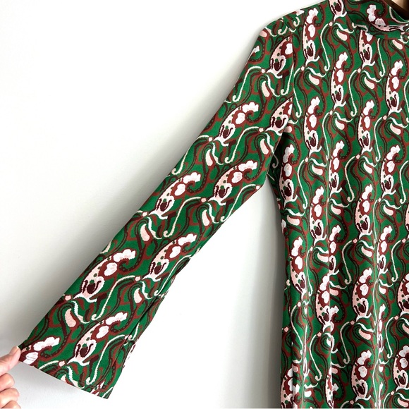 ZARA Floral Green Multicolor Print Front Slit Long Sleeves Midi Dress Sz L - Picture 8 of 16